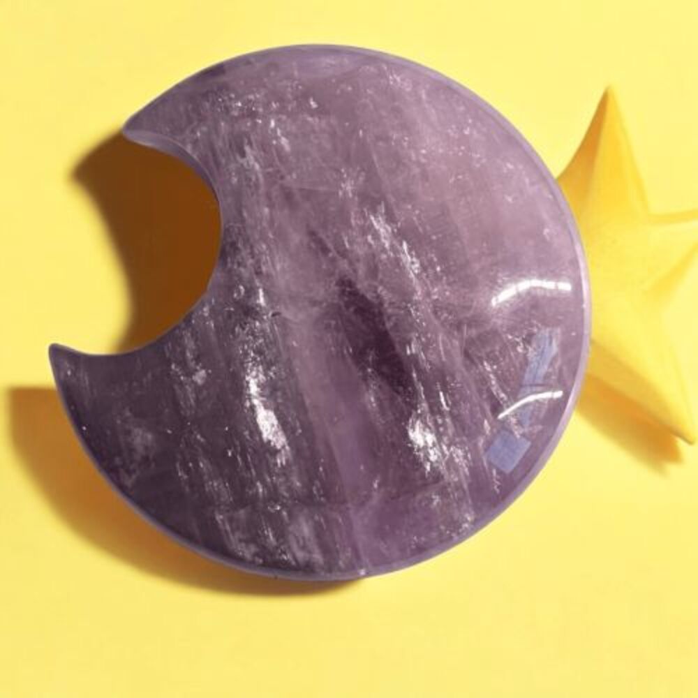 Amethyst Crystal Crescent Moon Carving Meditation Stone